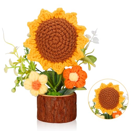 Aruigu Handgefertigte Häkelblumen Sonnenblumen als für Lehrer, Büro-Schreibtischdekoration, Geschenke für Frauen, Mütter, Freunde, Kollegen (Sonnenblume) von Aruigu