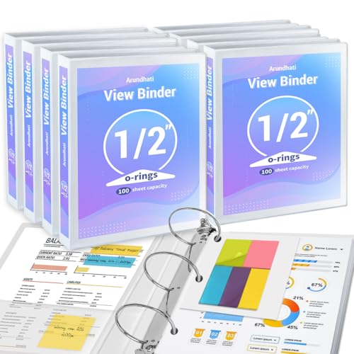 Ringbuch mit 3 Ringen, 1,27 cm, 8 Stück, runde Ringe, PVC-frei, transparenter Sichtordner (passend für 26,7 x 27,9 cm) mit 100 Haftnotizen für Schule oder Büro von Arundhati