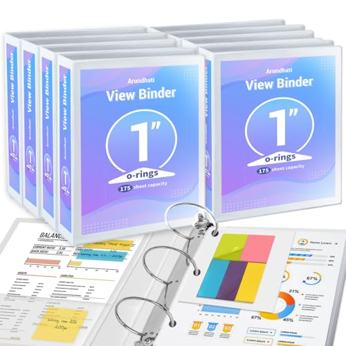 Ringbuch mit 3 Ringen, 2,5 cm, 8 Stück, runde Ringe, PVC-frei, transparenter Sichtordner (passend für 26,7 x 27,9 cm) mit 100 Haftnotizen für Schule oder Büro von Arundhati