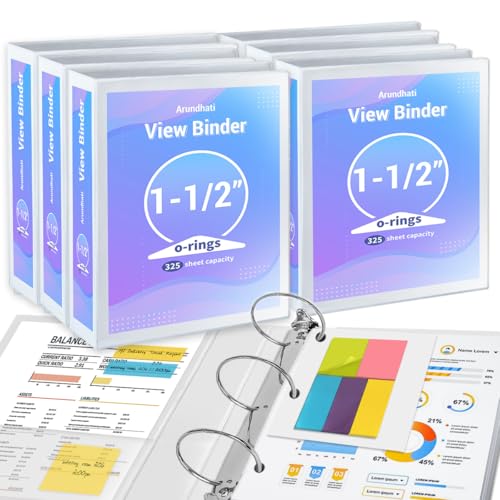 Ringbuch mit 3 Ringen, 3,8 cm, 6 Stück, runde Ringe, PVC-frei, Klarsichtordner (passend für 26,7 x 27,9 cm) mit 100 Haftnotizen für Schule oder Büro von Arundhati