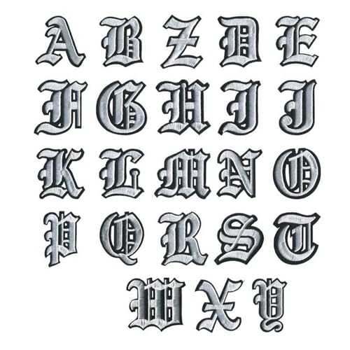 26 Stück Gothic Buchstaben zum Aufbügeln für Kleidung, A-Z, 26 verschiedene Buchstaben, Applikation, lustig, bestickt, für Kleidung, Taschen, Hüte, T-Shirts, Jeans, Jacken, DIY-Zubehör 26 Stück Gothic Buchstaben zum Aufbügeln für Kleidung, A-Z, 26 verschiedene Buchstaben, Applikation, lustig, bestickt, für Kleidung, Taschen, Hüte, T-Shirts, Jeans, Jacken, DIY-Zubehör von Arvintas
