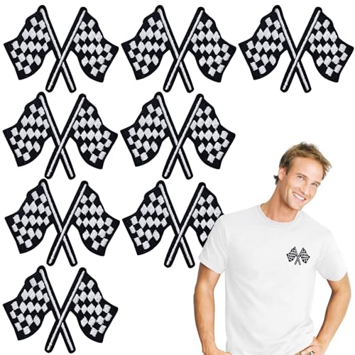 8 Stück karierte Rennflaggen-Aufnäher, Flaggen-Stickerei, zum Aufbügeln auf Auto, Autorennen, Applikation, Jeans, Jacke, Biker, Motorrad, Gewinner gesponsert von Arvintas