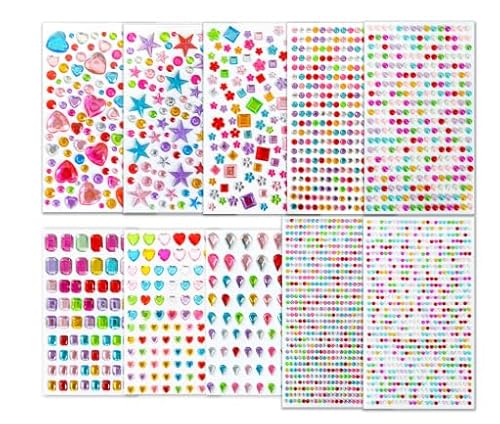 Arvoni 3228 Stück Strass-Aufkleber, selbstklebend, 14 Blatt, Strass, Gesicht, Diamantperle zum Aufkleben, für DIY, Handwerk, Body Nail Make-up, Festival von Arvoni