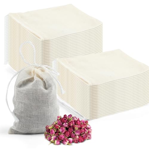 Arvoni 50 Stück Baumwollbeutel mit Kordelzug, 6 x 8 cm Leinensäckchen Stoffbeutel Klein, Säckchen Zum Befüllen Wiederverwendbar, Baumwollsäckchen für Schmuck Geschenk Obsttee Kaffee Gewürze von Arvoni