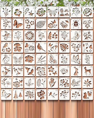 Arvoni 64 Stück Schablonen Malen, 7,6x7,6 cm Malschablonen Kinder, Wiederverwendung Schablonen Textilgestaltung, Stencil Schablonen, Schablonen Zum Malen für Scrapbooking DIY Geschenkkarten Geschenke von Arvoni