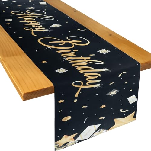 Arvoni Tischläufer Geburtstag, 33 x 183 cm Tischdecke Geburtstagsdeko Schwarz Gold, Rechteckige Tischdeko Geburtstag Tischdecke, Happy Birthday Tischdecke für Junge Mädchen Party Geburtstagsdeko Arvoni Tischläufer Geburtstag, 33 x 183 cm Tischdecke Geburtstagsdeko Schwarz Gold, Rechteckige Tischdeko Geburtstag Tischdecke, Happy Birthday Tischdecke für Junge Mädchen Party Geburtstagsdeko von Arvoni