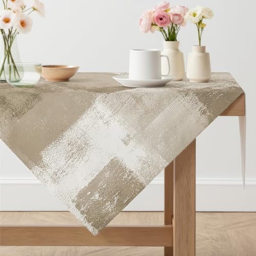 Arwllzz Tischdecke Modern Abwaschbare Beige 100x100 cm Kurz Tischdecken Leinen Mittelläufer Kunst Gemälde Tisch Deko Landhausstil Mitteldecke Tischdekoration für Herbst Party Outdoor von Arwllzz