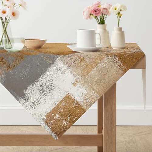 Arwllzz Tischdecke Modern Abwaschbare Braun 100x100 cm Kurz Tischdecken Leinen Mittelläufer Kunst Gemälde Tisch Deko Landhausstil Mitteldecke Tischdekoration für Hochzeiten Feiertage von Arwllzz