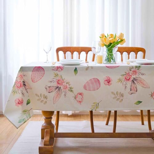 Arwllzz Tischläufer Frühling Ostern 140x180cm Blumen Hasen Tischwäsche Waschbare Küche Esstisch Tisch Dekoration Küchentischdecke Rechteckig für Drinnen Urlaub Hochzeit Party Dekor von Arwllzz