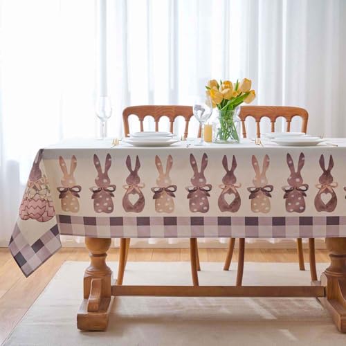 Büffelkaro Hase Karotten Ostern Tischdecke 140x180 Leinenoptik Tischwäsche Frühling Küche Tisch Dekoration Leinen Waschbar Ostertischdecke für Drinnen Urlaub Ostern Party Dekor von Arwllzz