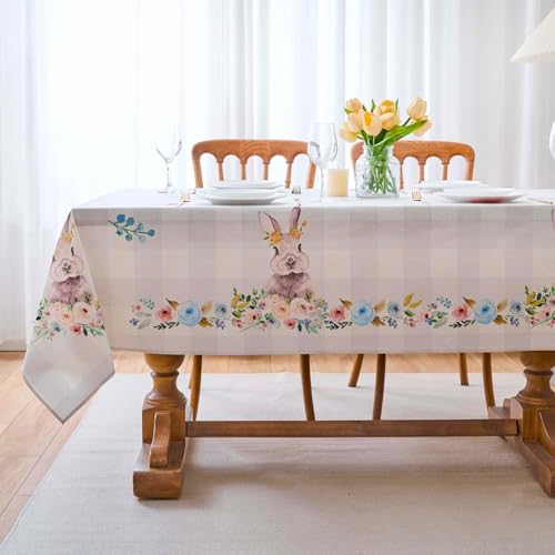Ostern Tischwäsche 140x180 cm Karotten Ostern Tischwäsche Frühling Blume Karierter Kaninchen Tischdecke Leinenoptik Dekoration für Drinnen Urlaub Party Picknick Abendessen Dekor von Arwllzz