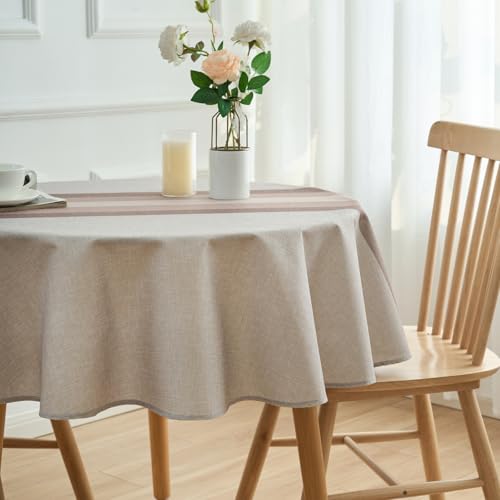 Runde Tischdecke Abwaschbar 140 cm Weisse Tischdecken Rund für Party Beige Leinen Tischtuch Wasserabweisend Dauerhaft Kratzfest Table Cloth für Wohnzimmer, Esszimmer, Balkon, Garten von Arwllzz