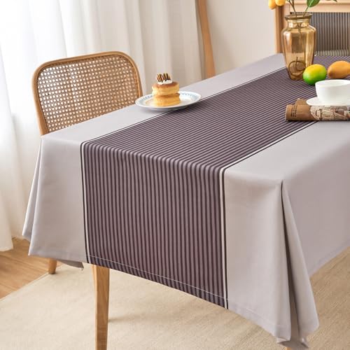 Tischdecke Rechteckig 190x140 Outdoor Tischdecken Wetterfest Modern Beige Braun Streifen Tischwäsche Abwaschbar Landhausstil Fleckschutz Tischtuch Polyester für Biertische Garten Esszimmer von Arwllzz