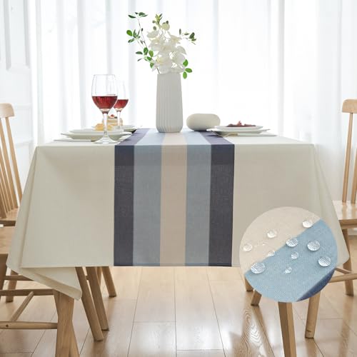 Tischdecke Weiß 140 x 240 Baumwoll-Leinen Tischtuch Wetterfest Gartentischdecke Tischdecken Abwaschbar Weisse Tischbedeckung für Küche Esstisch Rechteckig Tische Landhausstil Dekoration von Arwllzz
