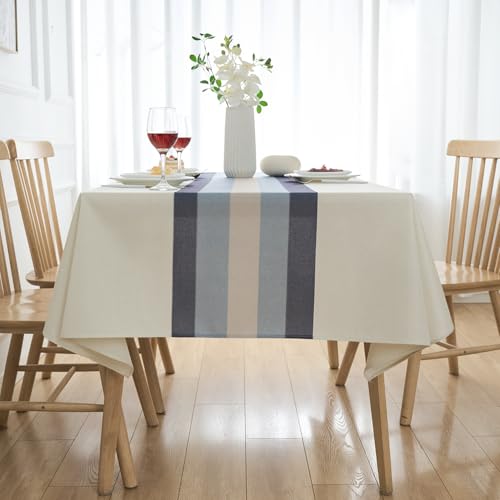 Tischdecke Weiß Leinen 140 x 140 Abwaschbar Tischtuch Rund Weisse Landhausstil Tischdecken Leinen Optik für Party Leicht Wasserabweisende Modern Table Cloth für Biertisch Outdoor von Arwllzz
