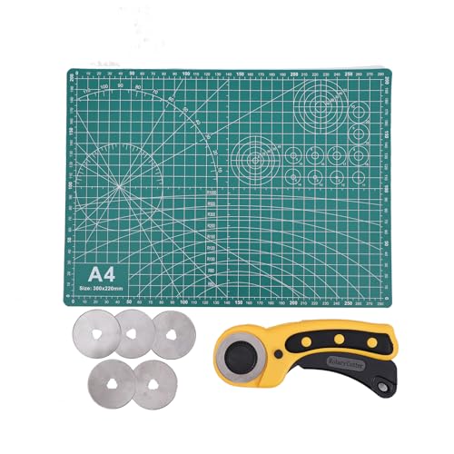 2 Stück A4 Selbstheilende Schneidematte 22 x 30 Rotationsschneidematte mit Rollschneider und 45mm Ersatzklingen, 5-lagiges Schneidebrett zum Basteln, Nähen, Scrapbooking, und Präzisionsschneiden von Asabocai