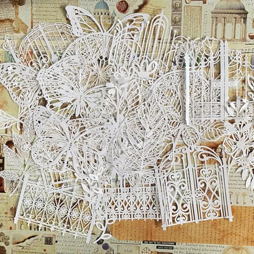 30 Stück Vintage Cutout Lace Scrapbook-Papier, Scrapbooking-Dekorationspapier für Journaling-Zubehör, Blätter, Rahmen, Blumen, Schmetterling, weißes Cutout-Papier für Alben, Junk Bullet, DIY-Basteln 30 Stück Vintage Cutout Lace Scrapbook-Papier, Scrapbooking-Dekorationspapier für Journaling-Zubehör, Blätter, Rahmen, Blumen, Schmetterling, weißes Cutout-Papier für Alben, Junk Bullet, DIY-Basteln von Asaisimg