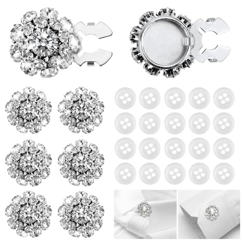 Asaisimg 6-teiliges Strass-Kristallknopfabdeckungs-Set, abnehmbare Clip-On-Knöpfe, Schmuck für Damen/Herren, Hemden mit 20 Nähknöpfen, dekorative Knopfabdeckungen für Blusen, Anzug, Kleidung (Silber) von Asaisimg