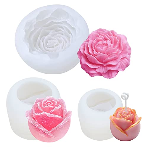 Asaisimg Silikon-Kerzenformen-Set, 3D-Pfingstrosen- und Rosen-Silikonharz-Seifenformen, Blumen-Fondant-Silikonform für handgefertigte Kuchendekoration, Schokolade, Epoxidguss, Harz, Handwerk von Asaisimg