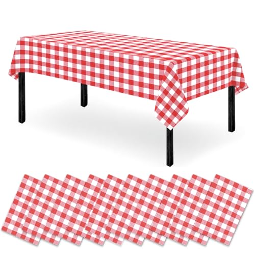 Asaiy 10 Stück Tischdecke Abwaschbar, 120x180cm Einweg Tischdecke, Dickes saugfähiges Design, für Picknick, Weihnachten, Picknick, Hochzeit, Kindergeburtstag Tischtücher(Red) von Asaiy