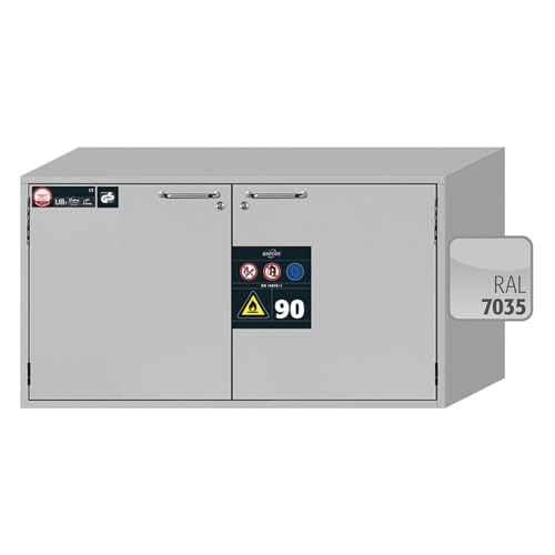 Asecos UB-T-90 Sicherheitsunterbauschrank mit 2 Flügeltüren, Zylinderschloss und Schließstandanzeige, Lichtgrau, 1102mm Breite, 574mm Tiefe, 600mm Höhe Asecos UB-T-90 Sicherheitsunterbauschrank mit 2 Flügeltüren, Zylinderschloss und Schließstandanzeige, Lichtgrau, 1102mm Breite, 574mm Tiefe, 600mm Höhe von Asecos