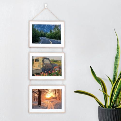 Asfrode 3 Stück Fotos Bilderrahmen 10x15 cm, Art Bilderrahmen aus Holz Fotorahmen Set mit Glasscheiben Collage Wandbehang für 3 Fotos (Holz+Weiß Farbe, 6zoll/3x10x15 cm, Querformat hängend) von Asfrode