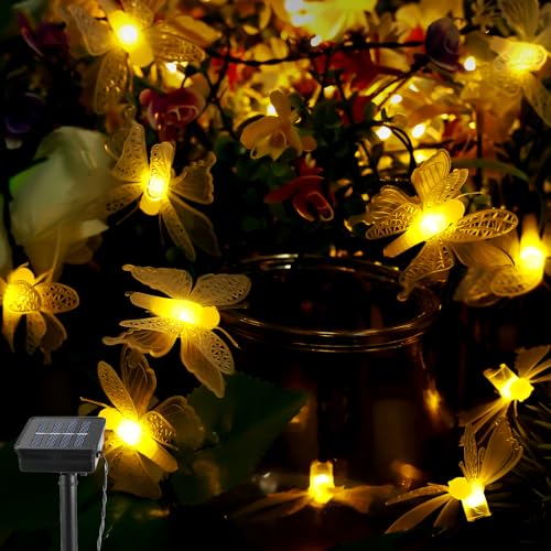 Asfrode 5 Meters 20 LED Schmetterlings Lichterketten, Solar warmweiß Lichterkette Schmetterlings Feenlichter für Heimschlafzimmer Innenbereich Garten Hochzeitsfeier Urlaub Sommerdekoration von Asfrode
