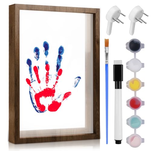 Asfrode DIY Familien Handabdruck Set, Handabdruck set für Paare, Transparent Familien Handabdruck Baby Fotorahmen Set DIY Bastel Bilderrahmen aus Holz Andenken Geschenke,Baby Geschenk (Holzfarbe) von Asfrode