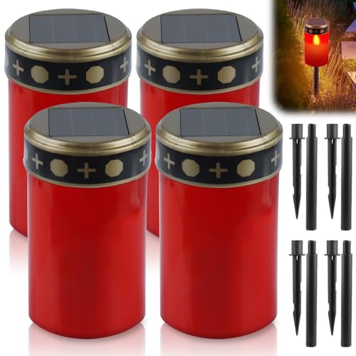 Asfrode Grabkerze, 4er Set Solar LED Grablicht Solar-LED-Grablichter mit Erdspieß Grablichter für Den Außenbereich für Grabdeko Erinnerung Andenken Rot Asfrode Grabkerze, 4er Set Solar LED Grablicht Solar-LED-Grablichter mit Erdspieß Grablichter für Den Außenbereich für Grabdeko Erinnerung Andenken Rot von Asfrode