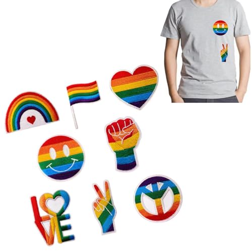 AsggBah 8 x Aufnäher zum Aufbügeln, Motiv: Lesben Gay Pride Day, Regenbogenfarben, bestickt, für Rucksack, Kleidung, Hut, Reparatur, Dekor (Regenbogen) von AsggBah