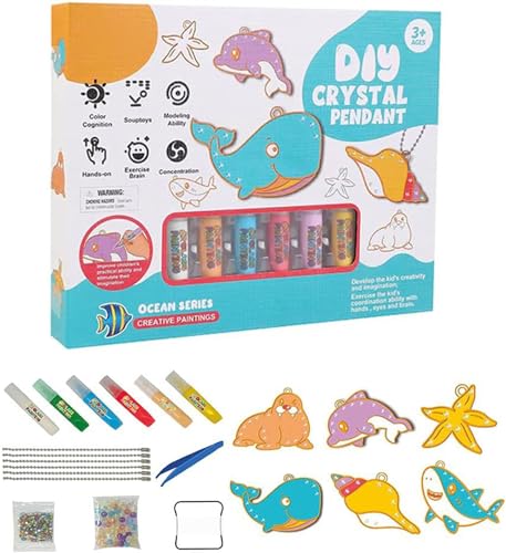 Diy Crystal Paint Arts And Crafts Set,2024 New Window Art Suncatcher Kits,Bake-Free Crystal Color Glue Painting Pendant Toy,Window Paint Art,Diamond Art Keychains Kits for Crafts (Ocean Set) von Ashopfun