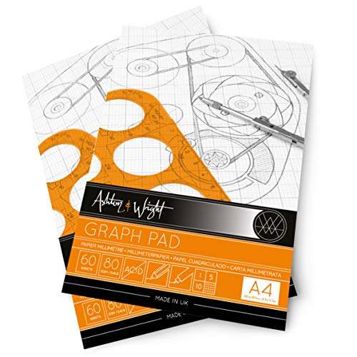 Ashton and Wright - A4 graues kariertes Notizblock, 80 g/m², Papier, 60 Blatt, 2 Stück, weiß, AW-GP-A4-2 von Ashton and Wright