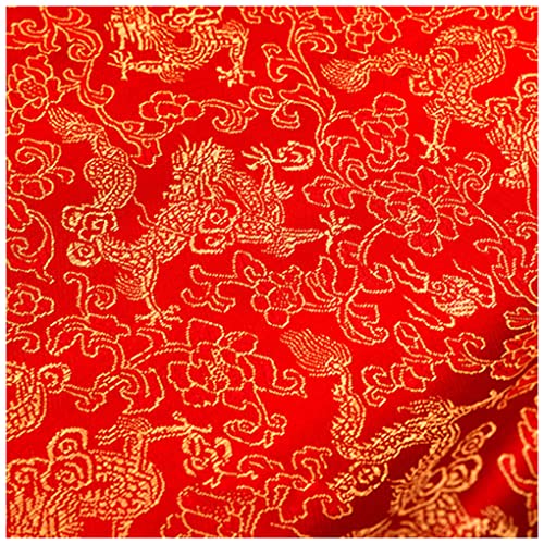 Ashtray-Hu Brokatstoff Satinstoff 90cm Breite Polyester Drachenblumenmuster Schneidestoff zum Nähen, Kostümen, Taschen, Dekorationen, Kissen Sofa Sessel Polster(Size:3m,Color:rotes Gold) von Ashtray-Hu