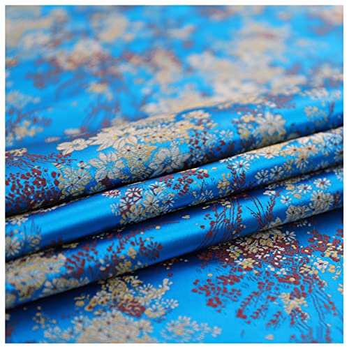 Seiden Brokatstoff Satinstoff 75cm Breite Polyester Blumenmuster Kleiderstoff Dekostoff zum Nähen, Kostüm, Taschen, Dekorationen, Kissen Sofa Sessel Polster(Size:2m,Color:Blau) von Ashtray-Hu
