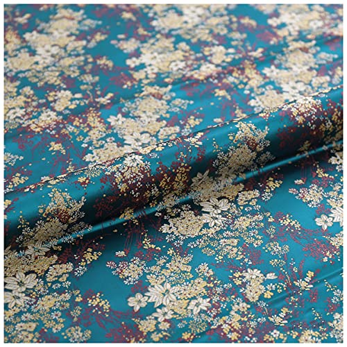 Seiden Brokatstoff Satinstoff 75cm Breite Polyester Blumenmuster Kleiderstoff Dekostoff zum Nähen, Kostüm, Taschen, Dekorationen, Kissen Sofa Sessel Polster(Size:2m,Color:Grün) von Ashtray-Hu