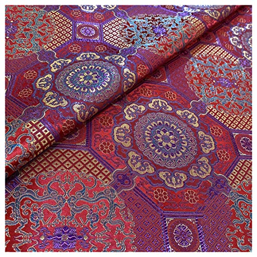 Seiden Brokatstoff Satinstoff Wickeltuch 75cm Breite Drachen-Stickerei Kleiderstoff Bezugsstoff zum Nähen, Kostüm, Taschen, Kissen, Polster(Size:2m,Color:rot) von Ashtray-Hu