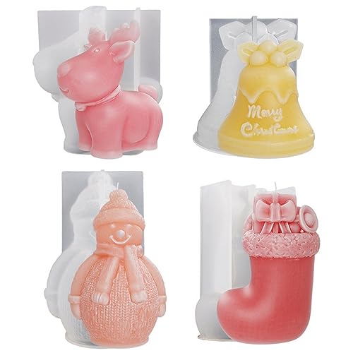 Ashuxxn 4 Stück 3D Weihnachten Kerzenform: Schneemann, Glocke, Elch, Weihnachtssocken - DIY Kerzengießform für Weihnachtsschmuck Dekoration Ashuxxn 4 Stück 3D Weihnachten Kerzenform: Schneemann, Glocke, Elch, Weihnachtssocken - DIY Kerzengießform für Weihnachtsschmuck Dekoration von Ashuxxn