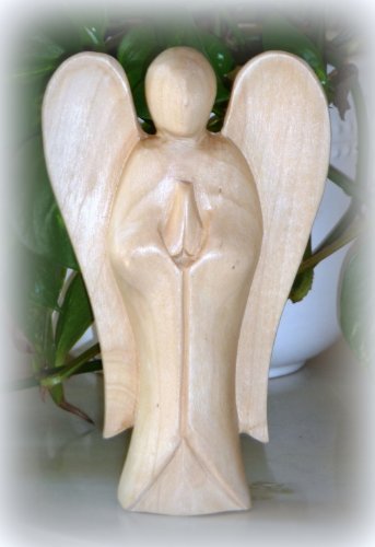 Asia-Design Schutzengel aus Holz Deko Engel Figur Holzfigur Skulptur 15cm von Asia-Design