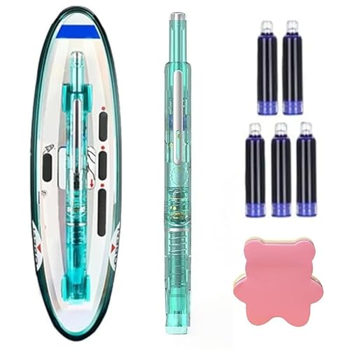 Asiasioc Einziehbarer Füllfederhalter, 0,38 mm blaue und schwarze transparente Tintenpatronen, inklusive 5 wiederverwendbaren Tintenpatronen (grün) von Asiasioc
