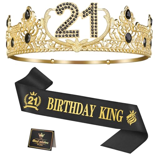 Asija Geschenke zum 21. Geburtstag für Männer, Dekoration zum 21. Geburtstag für Männer, Party-Dekor-Zubehör, einschließlich Königskrone, Schärpe und Grußkarte Asija Geschenke zum 21. Geburtstag für Männer, Dekoration zum 21. Geburtstag für Männer, Party-Dekor-Zubehör, einschließlich Königskrone, Schärpe und Grußkarte von Asija