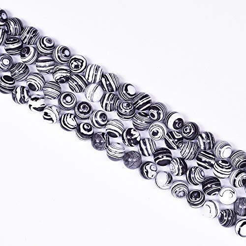 Asingeloo 38 Stück 10 mm natürliche schwarze weiße Malachit-Steinperlen für die Schmuckherstellung, 38,1 cm Strang, runde Edelsteine, lose Perlen von Asingeloo