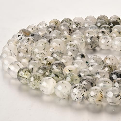 Asingeloo Natürliche grüne schwarze Phantom-Glimmerquarz-Edelsteinperlen für Schmuckherstellung, runde glatte lose Steinperlen, 15/Strang (Mica Quartz, 8 mm) von Asingeloo