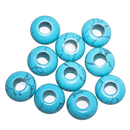 Asingeloo Synthetic Türkis Stein Perlen Großes Loch (5-6mm) Polierte Rondelle Europäische Perlen Für Charm Armbänder, Schmuckherstellung, 8X14mm, Packung Mit 25 Stück von Asingeloo