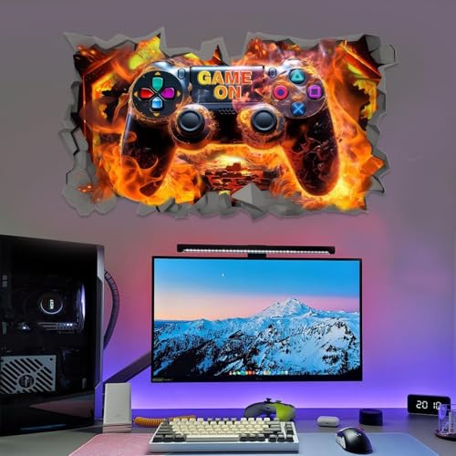 3D Wandtattoo Gamer,50 * 28.5cm Wandtattoo Kinderzimmer Jungen,Bunte 3D Game Wandaufkleber,Hochwertige Junge Gamer Wandaufkleber,Geeignet Als Geschenk zur Zimmerdekoration für Teenager von Asitanie