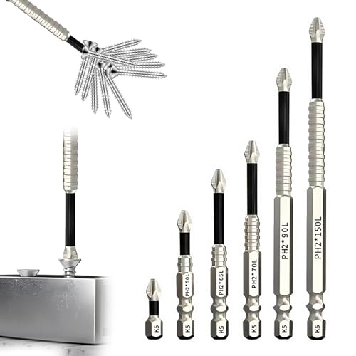 6 Stück Hochmagnetischer Schraubendreher-Bohrer-Bit-Satz Magnetische Bits Set Magnetisch PH2 Bitsatz Lang Starke Magnetische Haltbarkeit Anti-Rutsch, Kreuzschrauber Bohrer von Asitanie