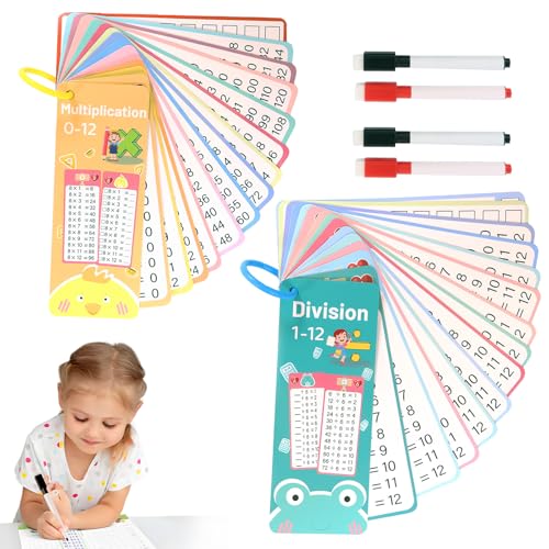 Einmaleins 1x1 Lernen Spiel 15 Seiten Multiplikationstabellen und 15 Seiten Teilungstabellen Passend für Kinder Schuleingangsgeschenke mit Roter Stift+Schwarzer Stift+Aufbewahrungsring (2 Stück) von Asitanie