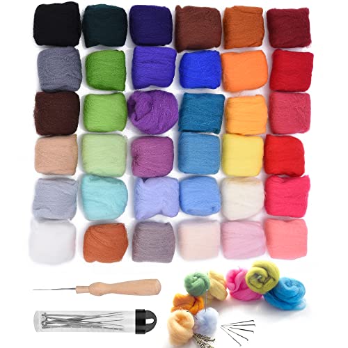 Asiv 36 Farben Filzwolle Märchenwolle Roving filzen Nadelfilzen Starter Set für Nassfilzen und Trockenfilzen DIY Handwerk Deko von Asiv