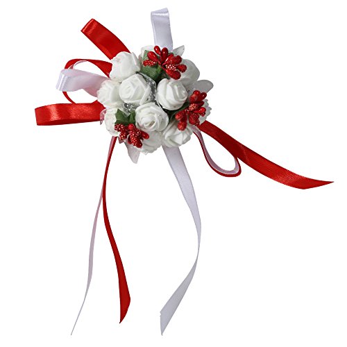 Asixx Handgelenk Blume, 1 Stück Wunderschöne Handgelenk Corsage für Bridal Brautjungfer Ball Hochzeit Party Dekorationen Rot von Asixx