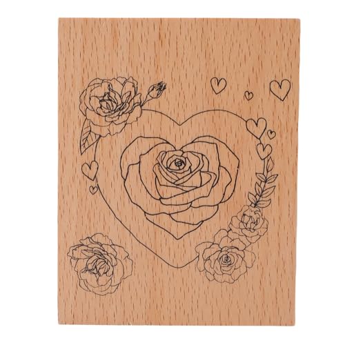 Asixxsix Hölzerner Gummis Tempel, Herz-Blumenmuster Dekorativer Gummi-Stempel aus Holz, Holz Gummis Tempel für DIY Craft Scrap Book Brief Tagebuch Karten Herstellung von Asixxsix