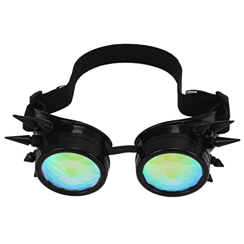 Asixxsix Retro-Steampunk-Brille, PC-ABS-Kaleidoskop-Rave-Brille mit Gummiband, Vintage-Sonnenbrille, Augenschutzbrille, Party-Dekorations-Requisiten (BLACK) von Asixxsix